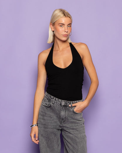 TAMAR HALTER TOP ZWART