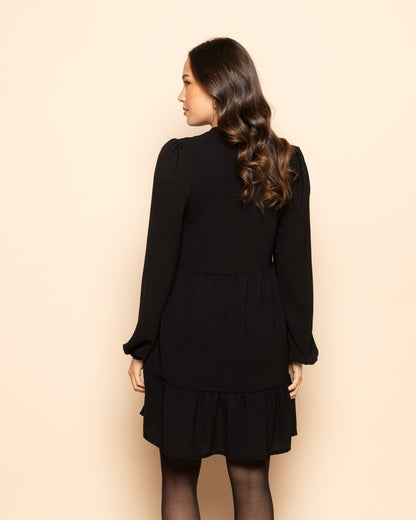 JULIE RUFFLE BOWS DRESS ZWART
