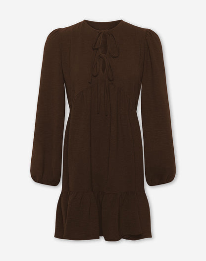 JULIE RUFFLE BOWS DRESS BRUIN