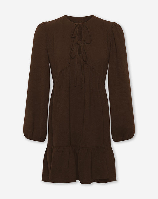JULIE RUFFLE BOWS DRESS BRUIN