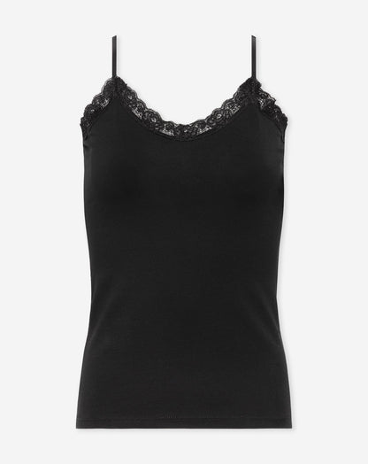 LACE V-NECK CAMI TOP ZWART