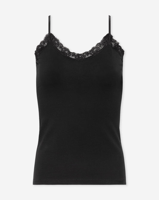 LACE V-NECK CAMI TOP ZWART