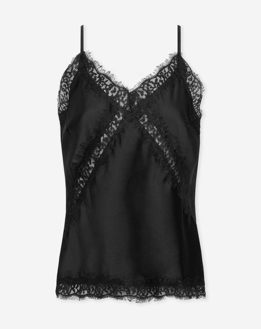 SATIN LACE CAMI TOP ZWART