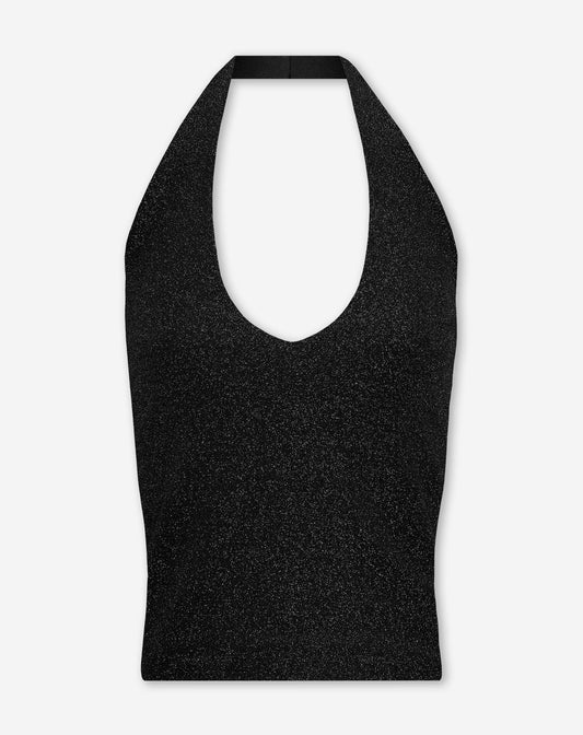 GLITTER HALTER TOP ZWART