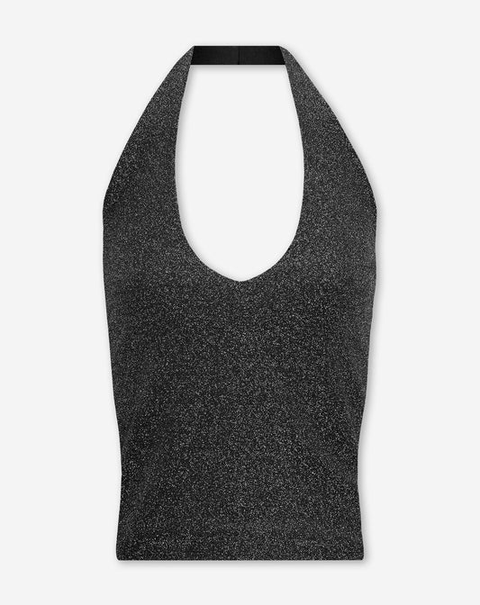 GLITTER HALTER TOP ZILVER