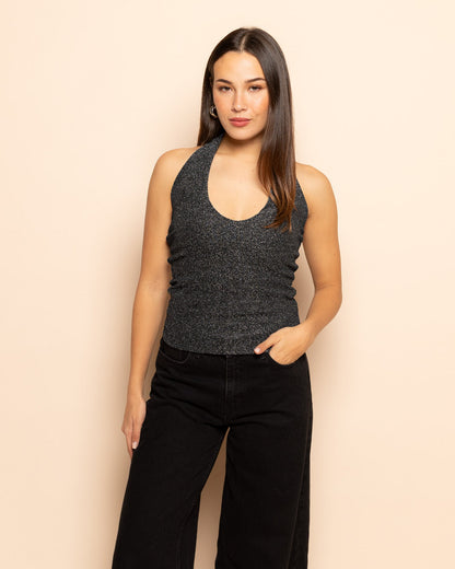 GLITTER HALTER TOP ZILVER