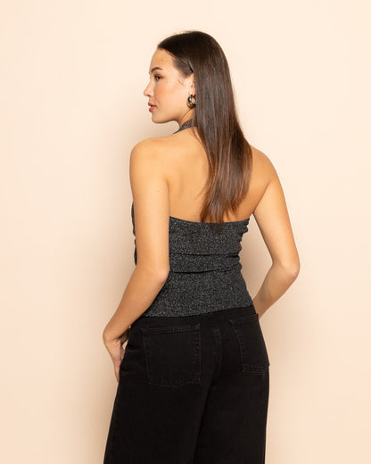 GLITTER HALTER TOP ZILVER