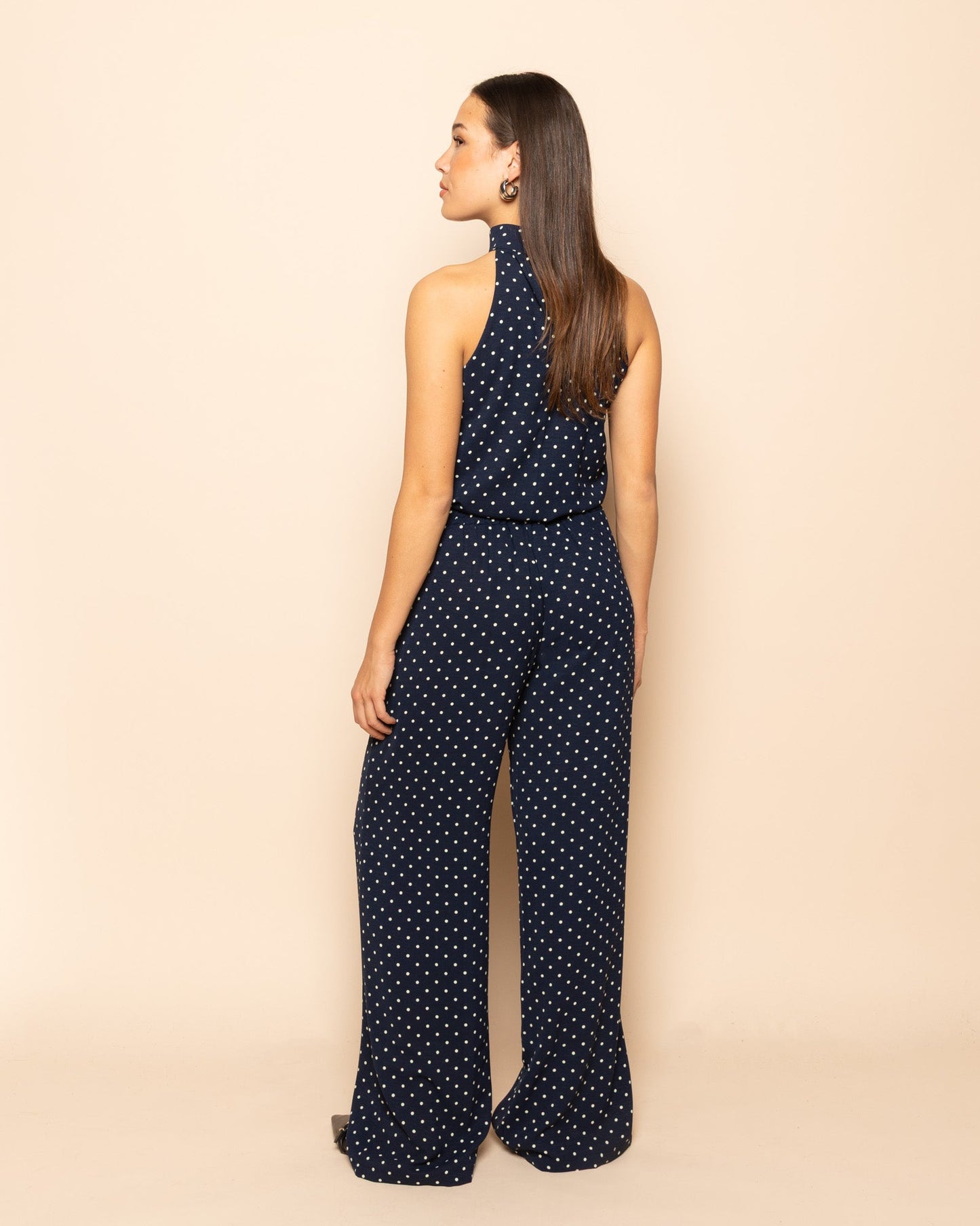 JULIE SMALL DOT HALTER TOP MARINEBLAUW