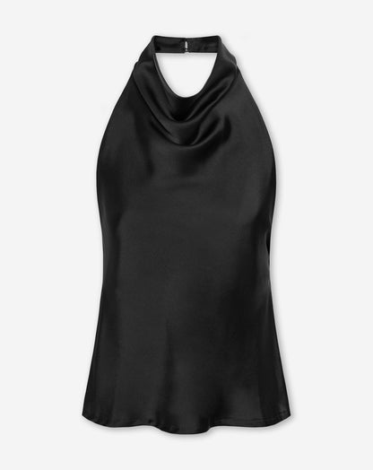 SATIN HALTER TOP ZWART