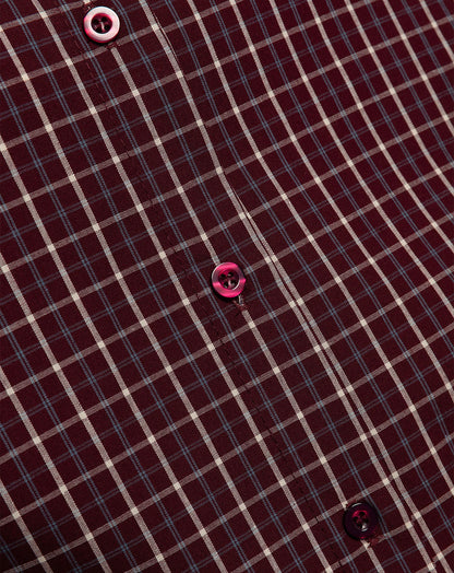 CHECKED CONTRAST COLLAR BLOUSE BURGUNDY