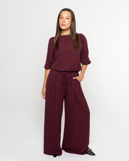 JULIE WIDE LEG PANTALON DONKER BURGUNDY