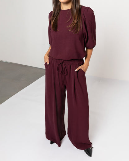 JULIE WIDE LEG PANTALON PETITE DONKER BURGUNDY