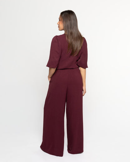 JULIE WIDE LEG PANTALON TALL DONKER BURGUNDY