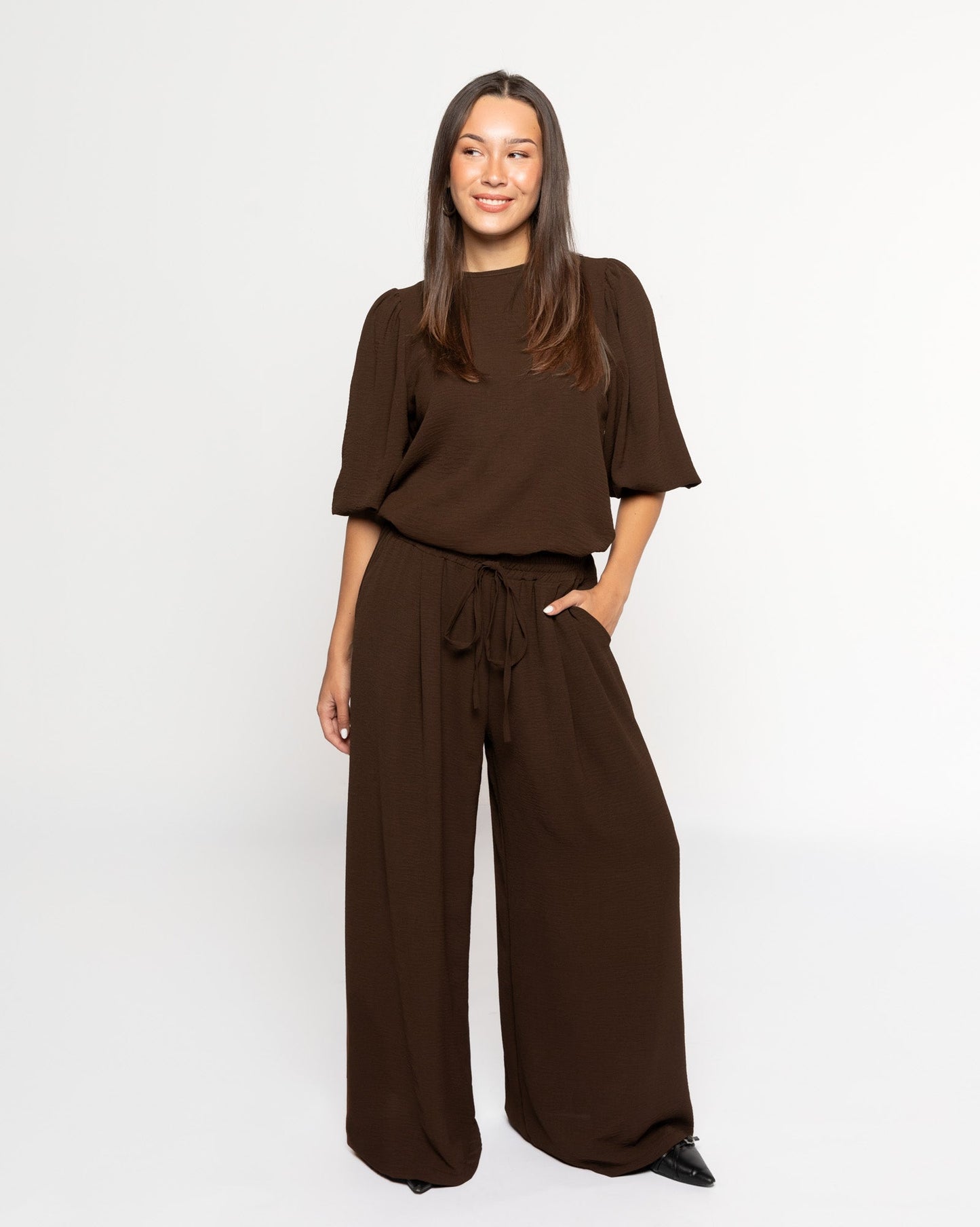 JULIE WIDE LEG PANTALON BRUIN