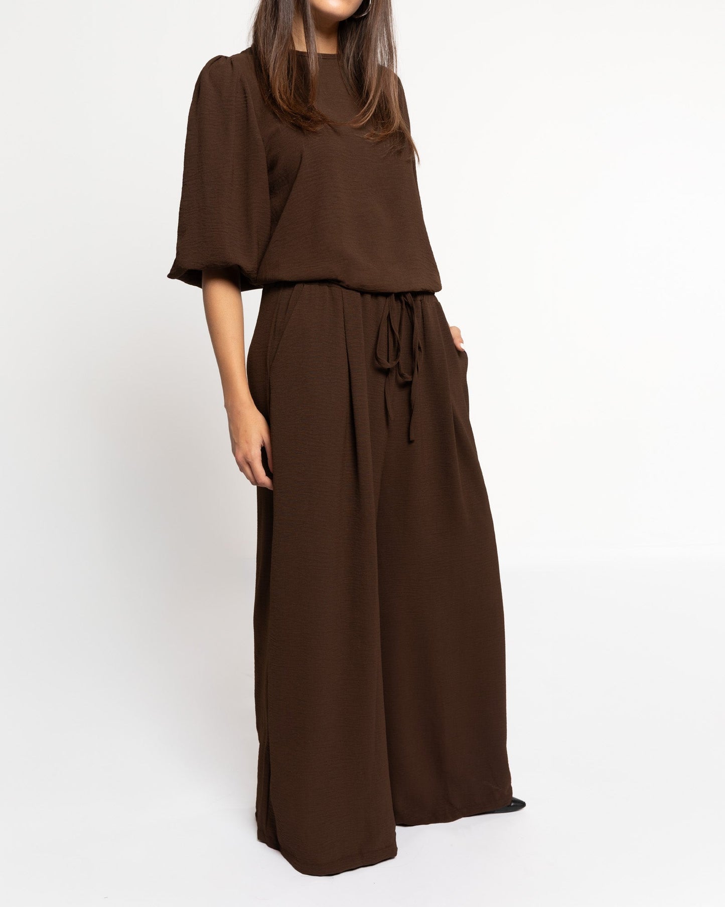 JULIE WIDE LEG PANTALON PETITE BRUIN