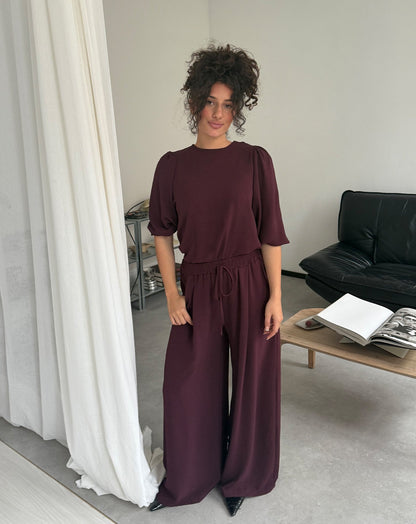 JULIE WIDE LEG PANTALON DONKER BURGUNDY