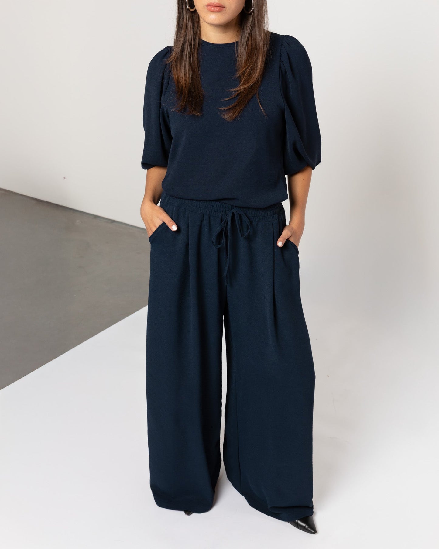 JULIE WIDE LEG PANTALON MARINEBLAUW