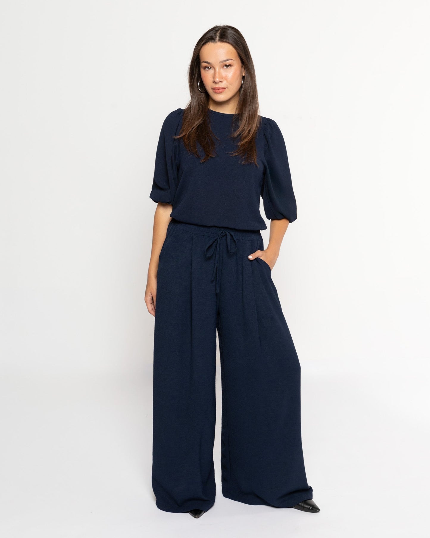 JULIE WIDE LEG PANTALON TALL MARINEBLAUW