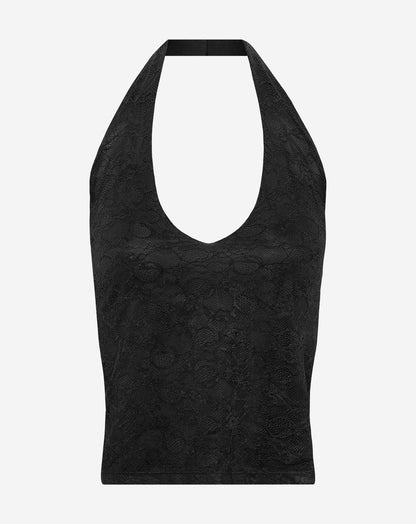 LACE HALTER TOP ZWART