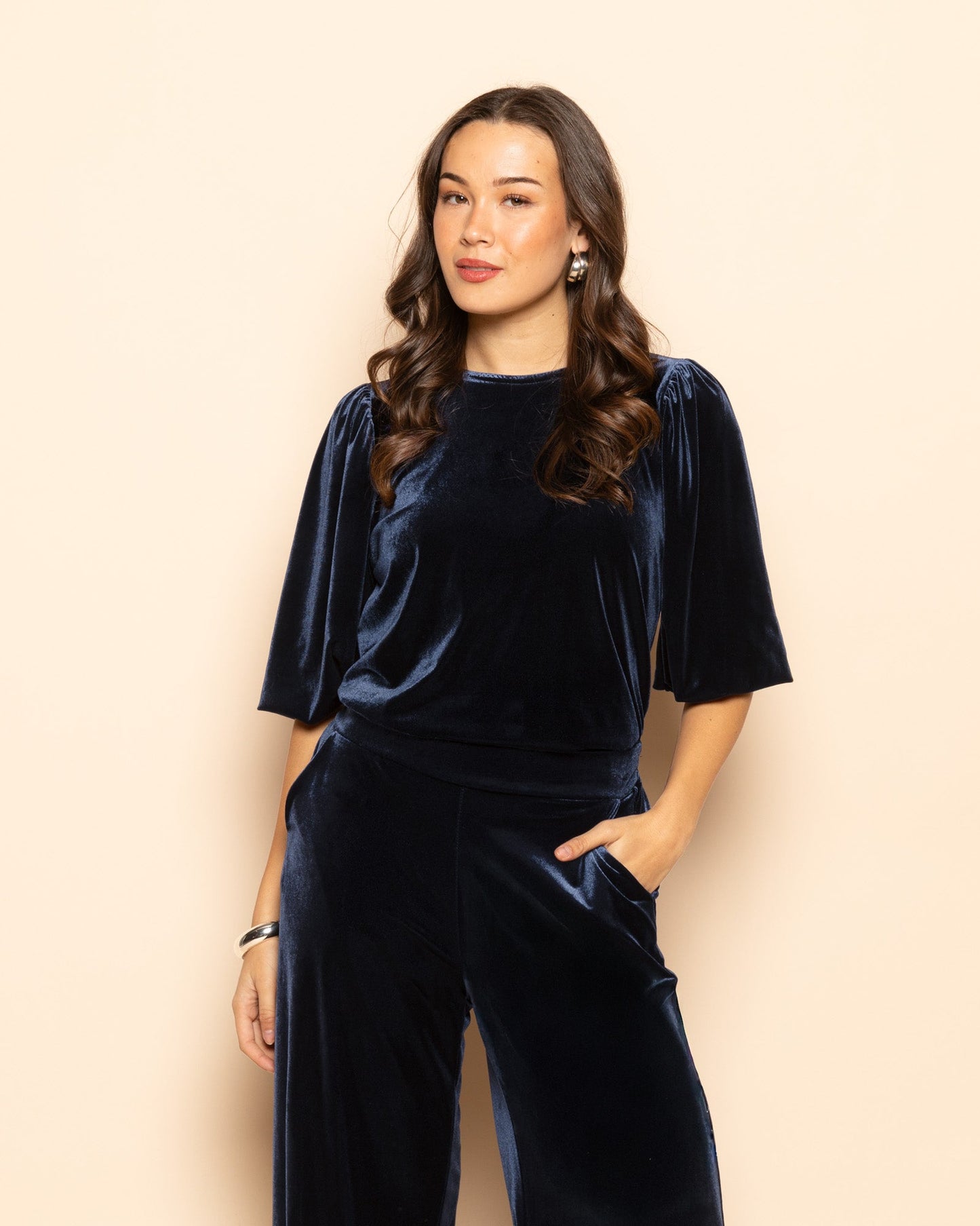 JULIE VELVET PANTALON MARINEBLAUW