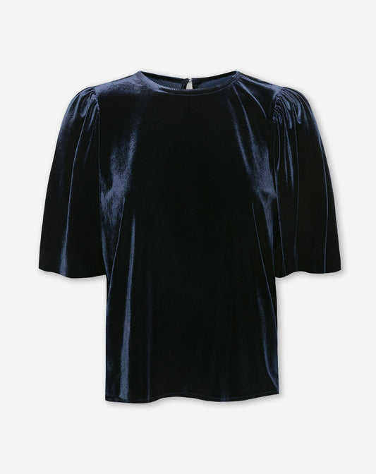 JULIE VELVET PUFF SLEEVE TOP MARINEBLAUW