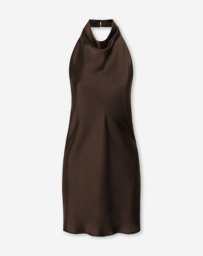 IRIS SATIN HALTER DRESS BRUIN