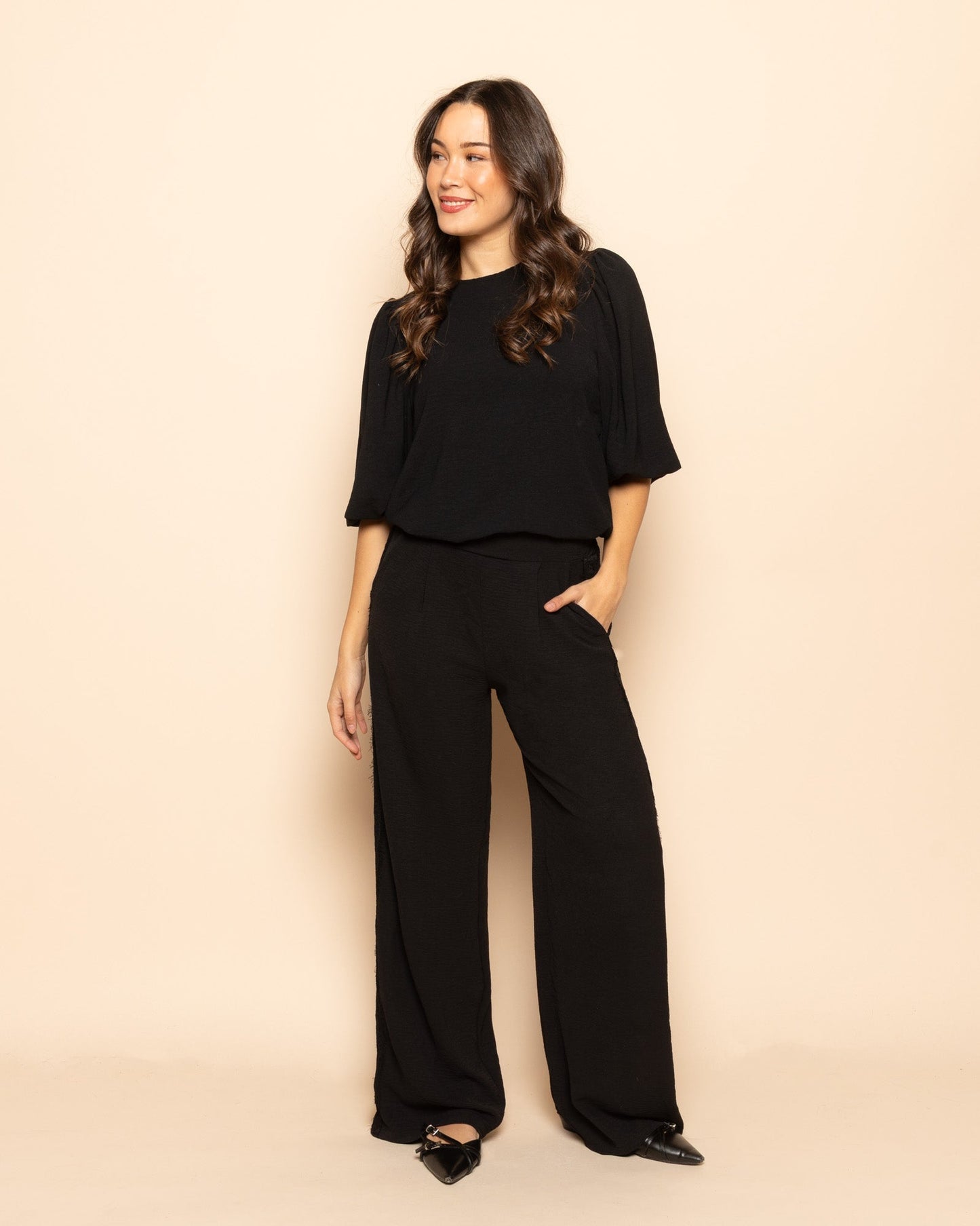 JULIE LACE TAPE PANTALON TALL ZWART