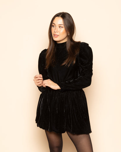 VELVET GLITTER BUBBLE HEM SKIRT ZWART