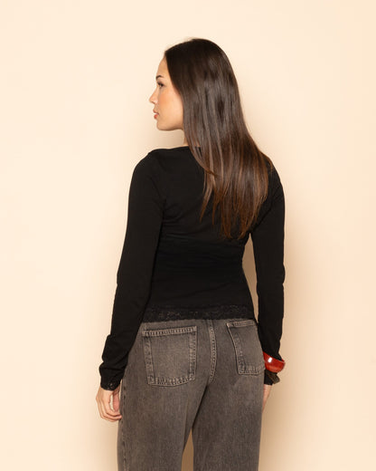 TAMAR ASYMMETRIC LACE TOP ZWART