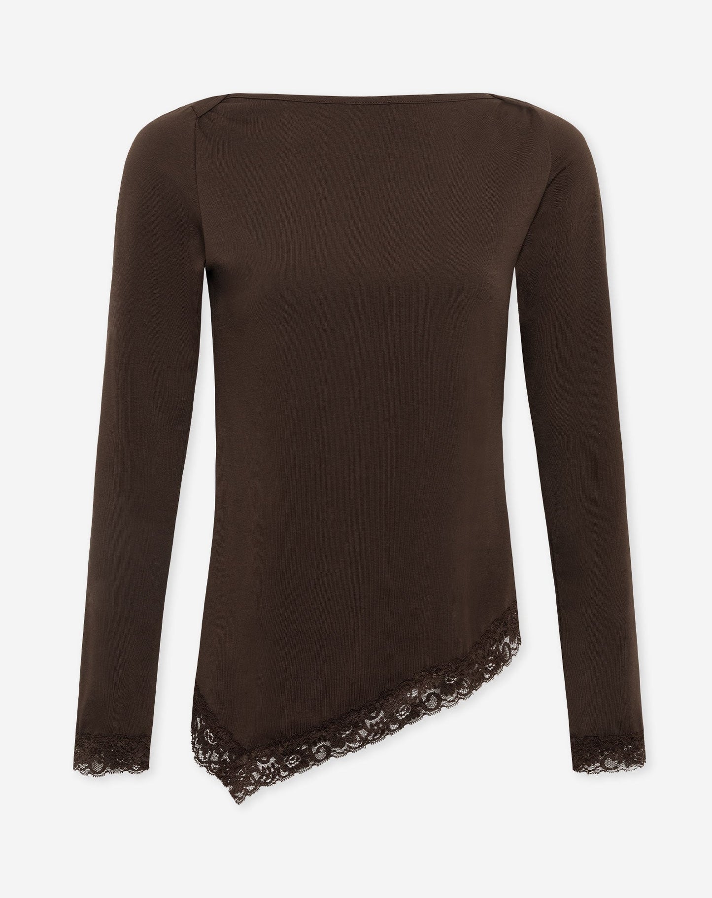 TAMAR ASYMMETRIC LACE TOP DONKERBRUIN