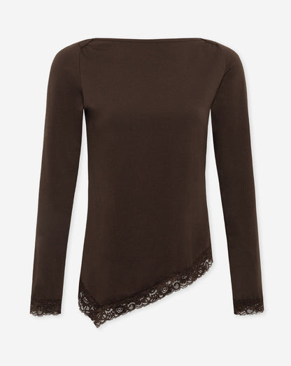 TAMAR ASYMMETRIC LACE TOP DONKERBRUIN