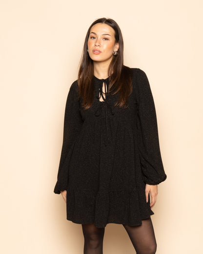 JULIE GLITTER RUFFLE BOWS DRESS ZWART