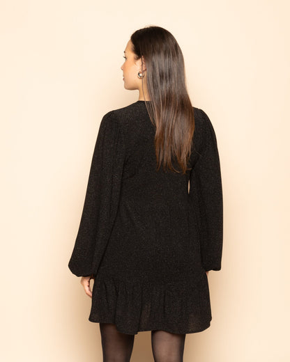 JULIE GLITTER RUFFLE BOWS DRESS ZWART