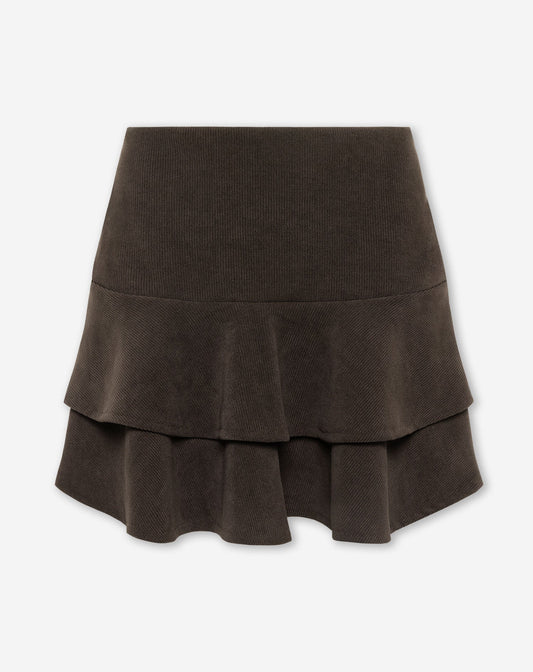 CORDUROY RUFFLE SKIRT BRUIN
