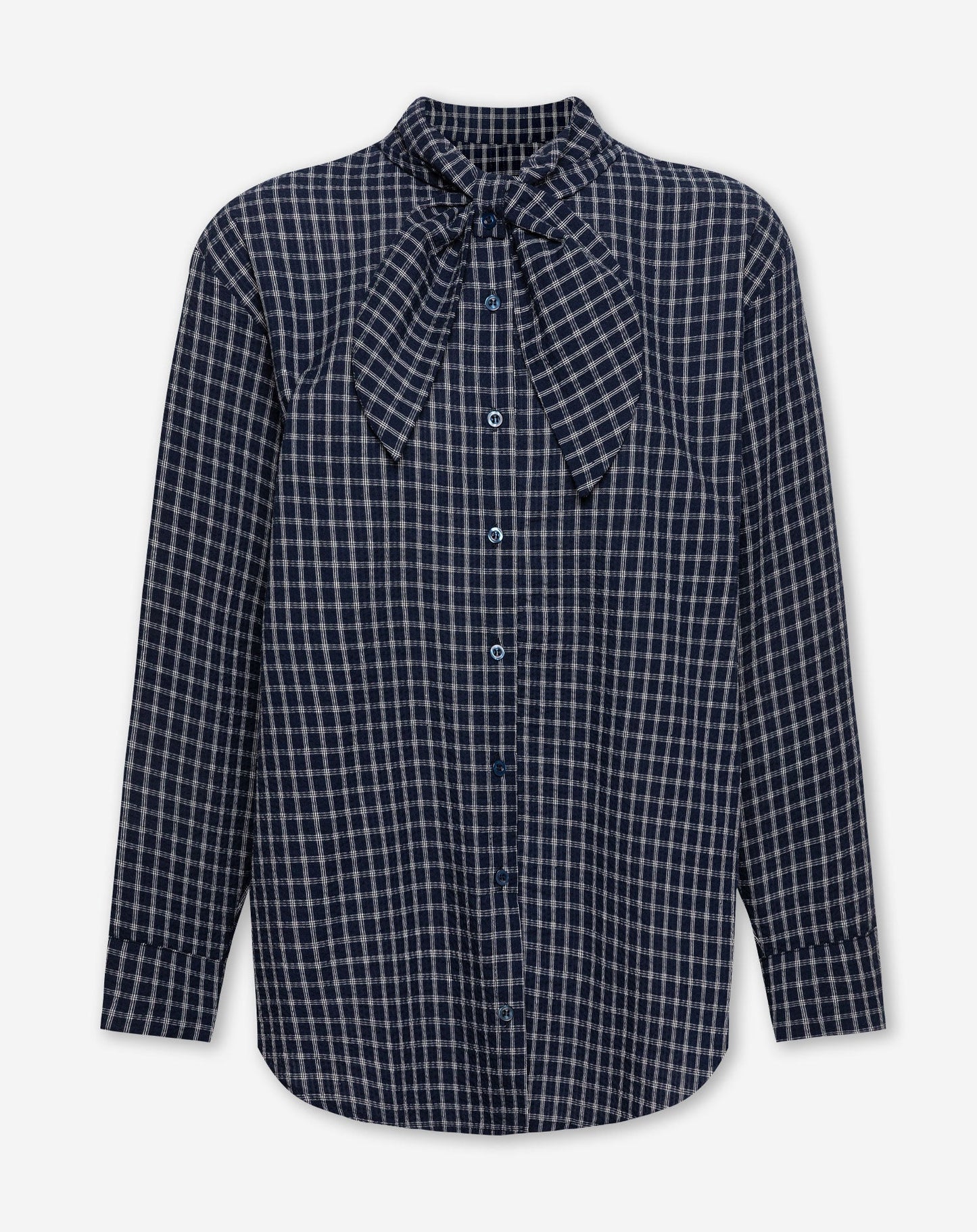 CHECK BOW BLOUSE MARINEBLAUW