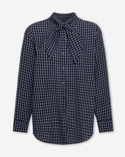 CHECK BOW BLOUSE MARINEBLAUW