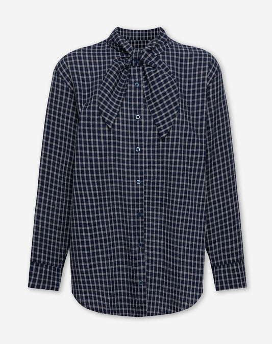 CHECK BOW BLOUSE MARINEBLAUW