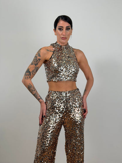 Panta palazzo paillettes oro/argento 6025