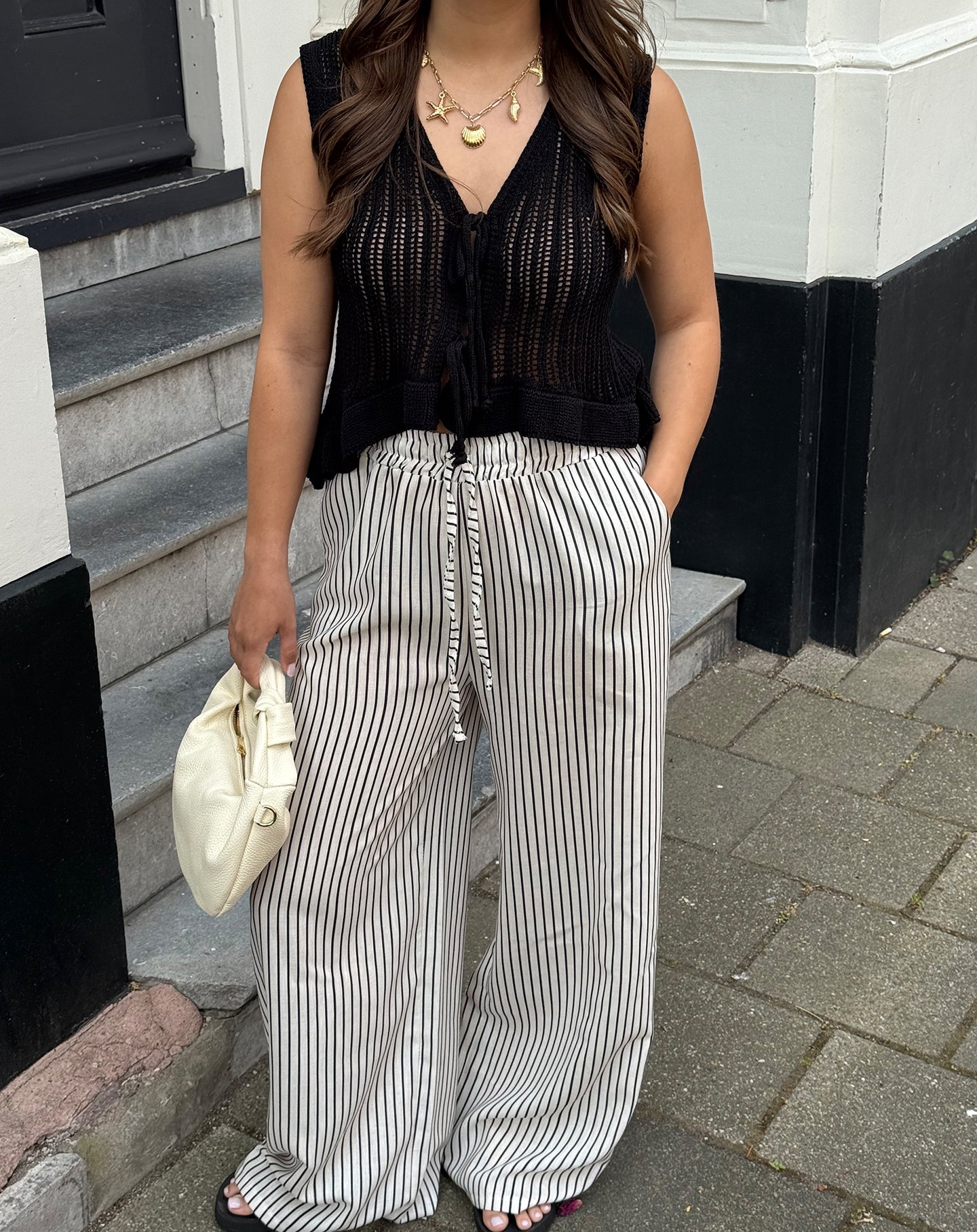 CLARA STRIPE PANTALON PETITE ZWART