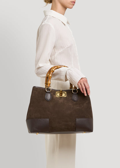 Borsa Bamboo Babe in Camoscio e Pelle Testa di moro