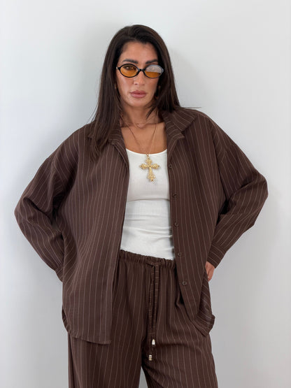 Coordinato marrone gessato 25003
