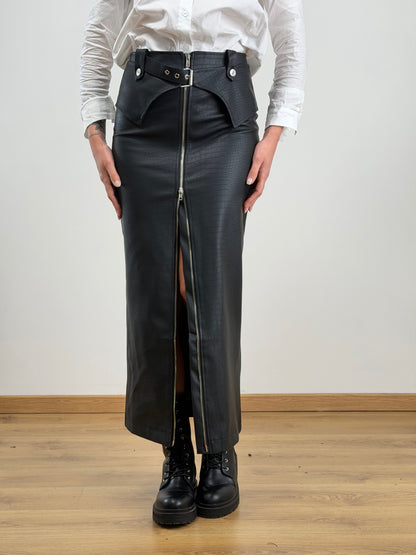 Gonna lunga ecopelle nera W47173
