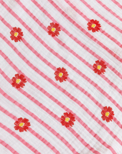 FLOWER STRIPE MOUSSELINE SHORTS ROZE