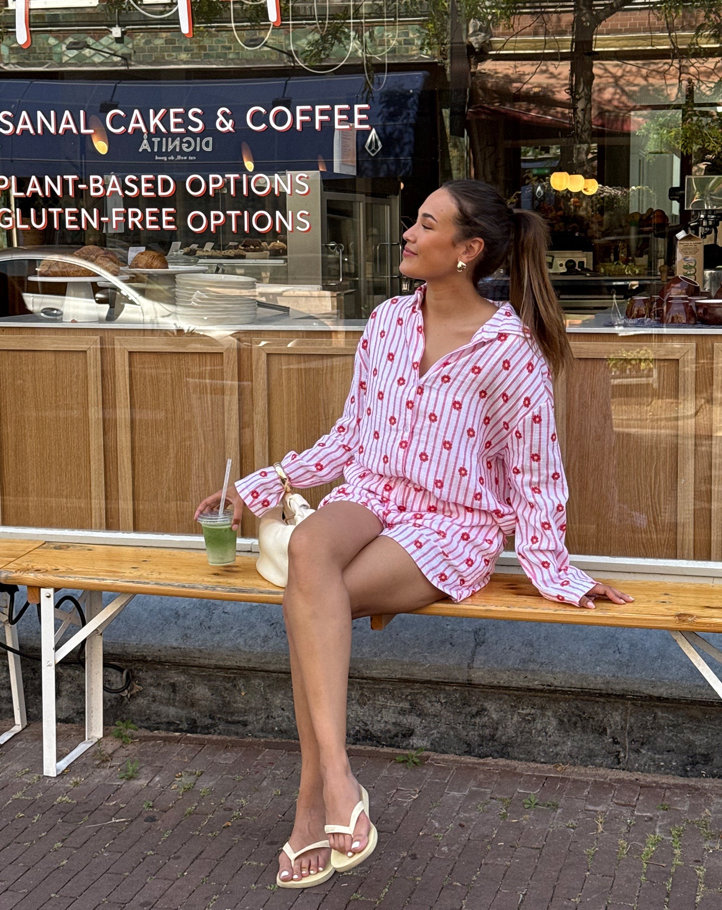 FLOWER STRIPE MOUSSELINE BLOUSE ROZE
