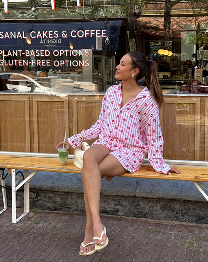 FLOWER STRIPE MOUSSELINE BLOUSE ROZE