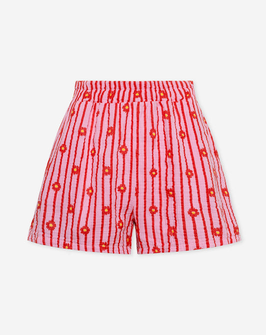 FLOWER STRIPE MOUSSELINE SHORTS ROOD