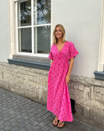 MOUSSELINE FLOWER BOW MAXI DRESS ROZE