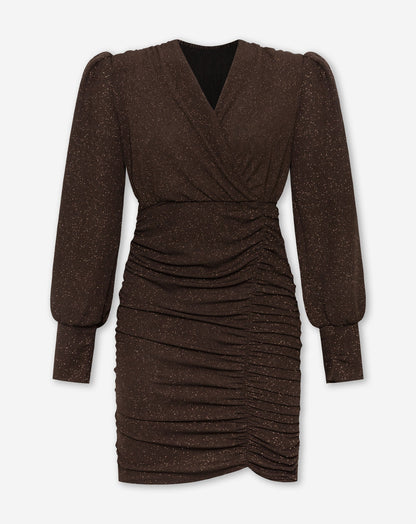 MAE CRINKLE GLITTER DRESS BRUIN