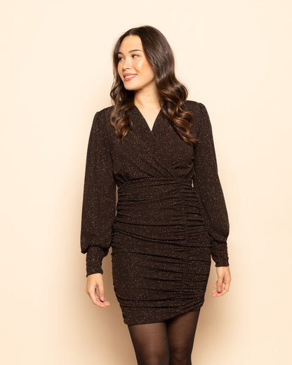 MAE CRINKLE GLITTER DRESS BRUIN