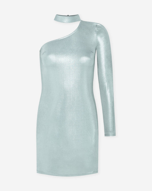 NIKKI ONE SHOULDER GLITTER DRESS ZILVER